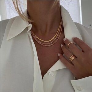 GOLD 14k Gold Plated 3pc Heartbroken Snake Cuban Necklace Set
